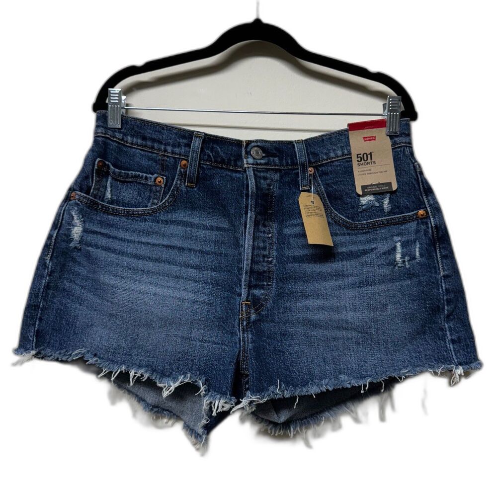NWT LEVI'S 501 High Rise Fitted Through Hip Medium-Dark Wash Shorts, Sz 31